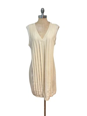 Magaschoni Beige Sleeveless Silk Cashmere Knit Dress  Pleated Front  Large Foto 1 de 4