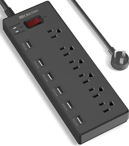 Tira de alimentación, protector contra sobretensiones con 6 tomas de CA y 6 puertos de carga USB, 6 pies H - Imagen 1 de 15