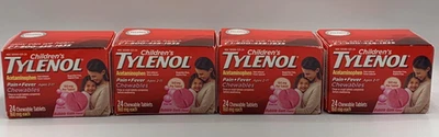 4PK Tylenol Children's Pain + Fever 160 mg ~ 24 Chewable Tablets Each ~ EXP 8/26 - Image 1 of 2