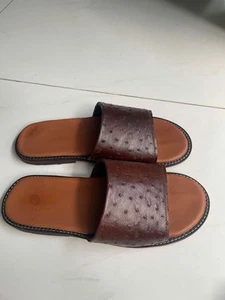 Luxury Men's Sandals Genuine Ostrich leg skin100% Handmade, Brown size13US EU 47 - Picture 1 of 13
