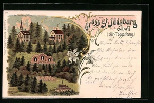 Lithographie Gähwil /Alt-Toggenburg, St. Iddaburg, Ortspartie mit Kirche 1902 - Bild 1 von 2