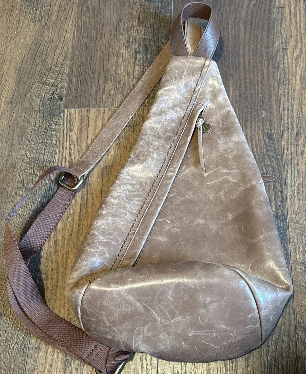The Sak Geo Sling Backpack - Convertible Leather Crossbody Bag, Teak Brown, Medium