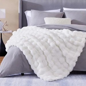 Luxury Soft Faux Rabbit Fur Throw for Couch Bed, Decorative Long White Plush ... - Picture 1 of 8