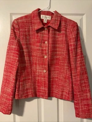 Blazer Jones, New York para mujer de seda, rojo y crema, talla 12  Foto 1 de 4
