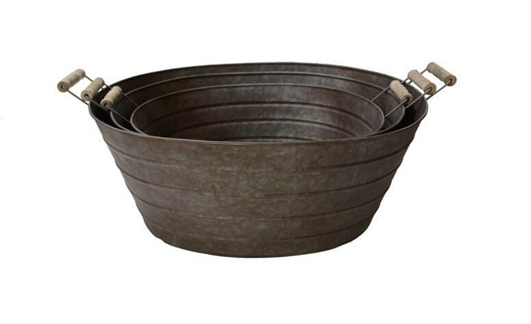 Zinkwanne Pflanzwanne Pflanztopf Pflanzkübel S3 Zinkschale bis 57cm grau/kupfer - Bild 1 von 1