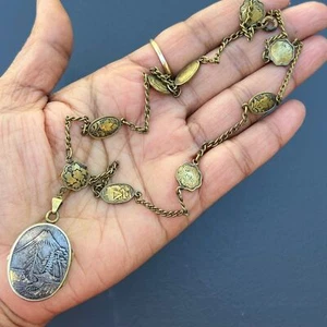 Vintage Damaszener Emaille mit orientalischen Szenen zweifarbig Anhänger Medaillon Halskette - Bild 1 von 10