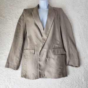 Zara Blazer Womens Extra Small Tan Linen Open Oversized Jacket Rollup Sleeve Y2K - Picture 1 of 6