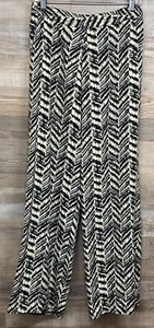 NEW Solitaire Chevron Black Cream Blue Print Palazzo Pants Sz M Wide Leg Pull On - Picture 1 of 9