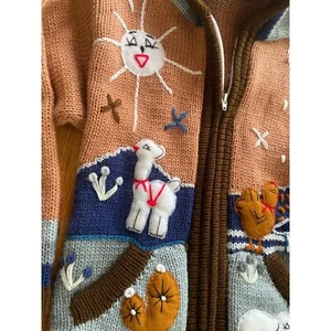 Peruvian toddler kids handmade zip up hoodie llama animal scene approx 4-6 y - Picture 1 of 3