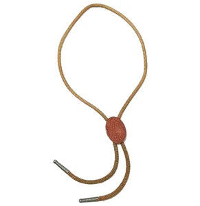 Bolo Tie Brown Quarts Pendant Rope Cord Silver Tone Tips Western Cowboy Necklace - Picture 1 of 4