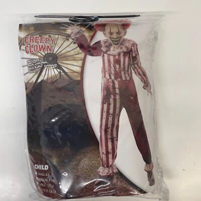Spirit Halloween CHILD SIZE XL (14-16) Creepy Clown Costume Mask Jumpsuit Gloves - Image 1 of 4