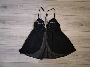 BNWOT Vintage La Senza Black Diamante Racer Back Babydoll Top Size Medium - Picture 1 of 24