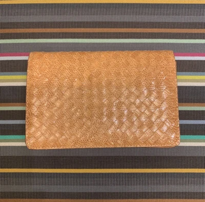 RARE VINTAGE BOTTEGA VENETA TAN INTRECCIATO LIZARD CLUTCH CROSSBODY BAG EXOTIC - Image 1 of 4