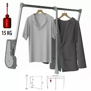 Pull Down Wardrobe Lift 15KG Heavy Duty With SOFT CLOSE Clothes Hanging Rail - Picture 1 of 7