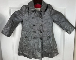 BURBERRY Girls Coat Jacket 2Y Nova Check Metallic Silver Linen Cotton - Picture 1 of 11