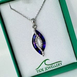 Paua Shell Diamanté Purple Necklace Pendant Abalone Shell Tide Jewellery - Picture 1 of 7
