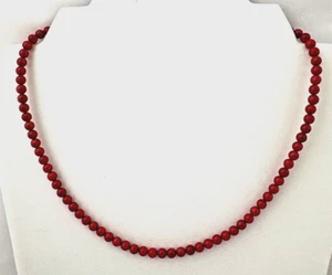 Sterling Silber 0,925 5 mm Runde Rote Koralle Perlen 18" Halskette - Bild 1 von 6
