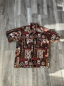 SUNWEAR Vintage HAWAIIAN Shirt Size LARGE MIAMI FLORIDA Red, Orange, White - Picture 1 of 9