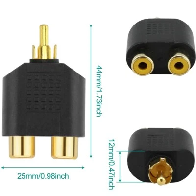 RCA Y Splitter Phono Adapter Male to Female 1 Plug to 2 Sockets Audio +Free Gift - Image 1 of 4