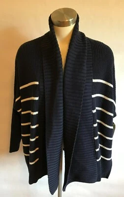 Athleta Navy Blue & White Striped Heavyweight Open Front Cardigan, Size XXS - Image 1 of 4