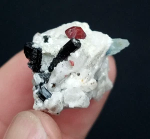 Aquamarine with Garnet and Schorl on Feldspar from Gilgit Baltistan Pakistan. - Picture 1 of 10