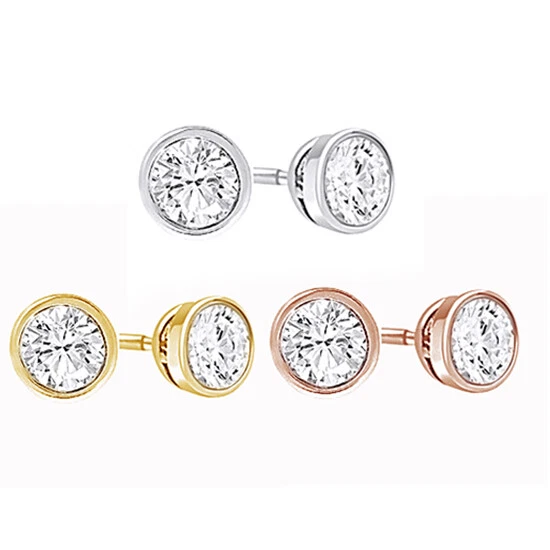 Aretes redondos con bisel de diamantes naturales de 1 quilate en oro macizo de 18 k Foto 1 de 1