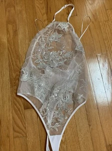 NWT Ann Summers The Petal Bodysuit Lingerie  M 8-10 White Mesh Beaded Floral - Picture 1 of 11