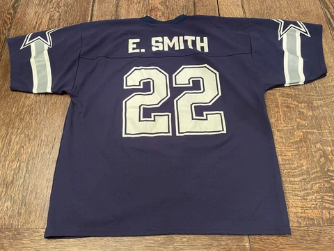 vintage EMMITT SMITH Dallas Cowboys men's L large blue Logo Athletic jersey NFL Cover