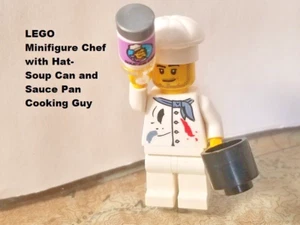 LEGO Minifigure Chef with Hat and Soup with Sauce Pan Cooking Guy Loves to Cook - Picture 1 of 1