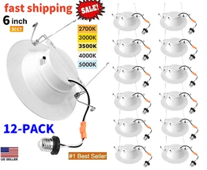 6 Pack / 12 Pack 6 inch 15W LED Can Lights Dimmable Recessed Retrofit Down Light - Picture 1 of 31