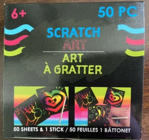 Rainbow Scratch Art Sheets -  50 Magic Sheets and Wooden Writing Stick Stylus - Picture 1 of 3
