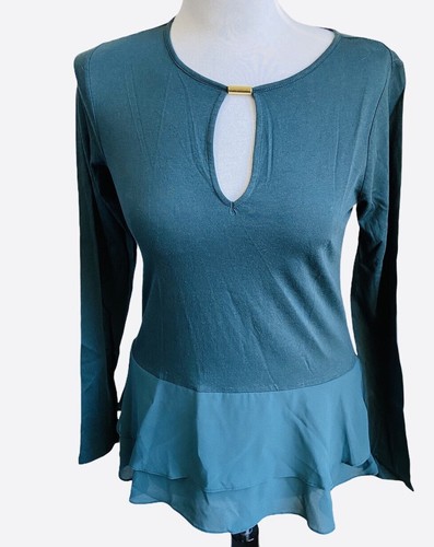 Tunica donna Michael Kors nuova con etichetta scollo smeraldo orlo a strati manica lunga