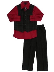 Boys Suit Dress Up Outfit Shirt Pinstripe Vest Tie & Slacks - Picture 1 of 1