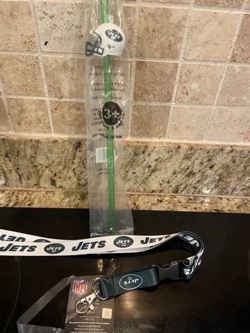 NEW YORK JETS NFL Lanyard And Football Helmet Straw RARE / FREE Shipping NY Jets Cover