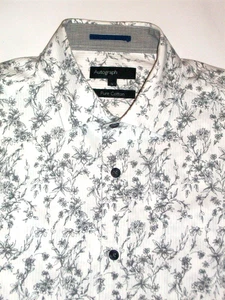 M&S Autograph Mens Long Sleeved Shirt in White with Grey Floral Design Size L - Picture 1 of 9