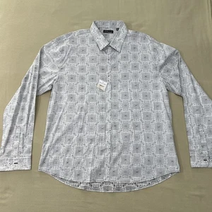 7 Diamonds Men's Stretch Long Sleeve Button Up Gray Shirt Size XXL Geometric New - Picture 1 of 12