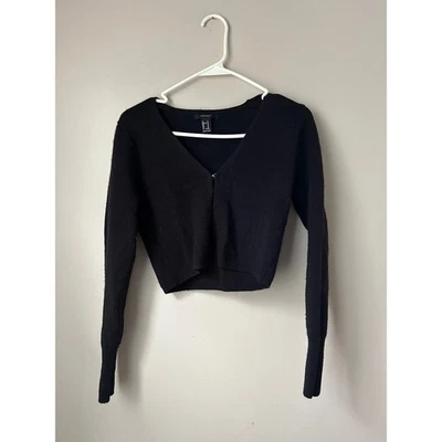 Forever 21 Black Cropped Button Up Cardigan Sweater Women's Size Medium Y2K - Image 1 of 4