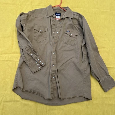 Vintage Wrangler Brushpopper Western Shirt Size 2xl Beige W Pocket Thick Cotton - Image 1 of 4