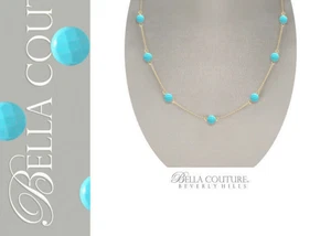 NEW RARE 18K YELLOW GOLD SLEEPING BEAUTY TURQUOISE STATION NECKLACE 18" 20" 24" - Picture 1 of 24