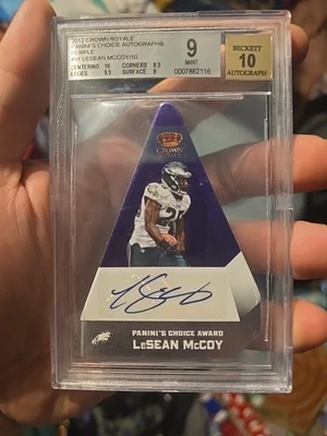 LESEAN MCCOY 2012 CROWN ROYALE PANINI'S CHOICE AWARD PURPLE AUTO SP /10 BGS 9/10 - Image 1 of 2