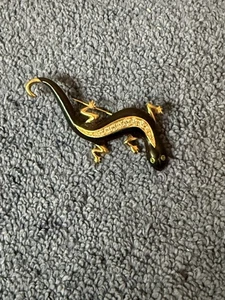 AVON Salamander goldfarbene schwarze Emaille Strass Vintage Anstecknadel Brosche gebraucht, in einwandfreiem Zustand - Bild 1 von 11