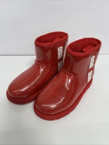 NIB Women's UGG Classic Clear Mini Shearling Lined Boots RED 7 - Picture 1 of 6