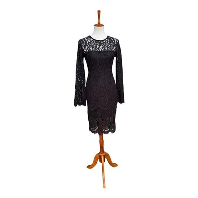 Lulus Women’s S Enrapturing Elegance Black Lace Long Sleeve MIDI Party Dress - Image 1 of 4