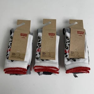 Lot of 3 Packs Levi's Big Kid Crew Short Socks Short Cut Multicolored 10C-3Y NWT - Picture 1 of 3