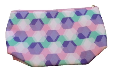 CLINIQUE Pastel Geometric Makeup Cosmetic Bag, Travel Toiletry Zipper Pouch - Image 1 of 4