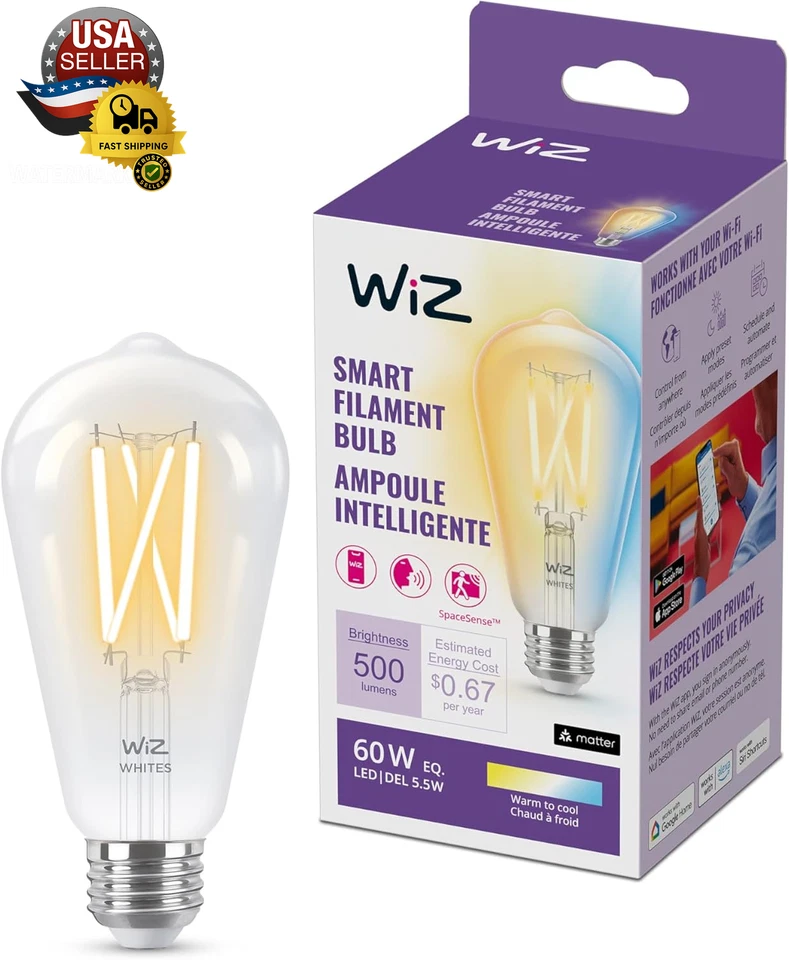 WiZ Smart LED Light Bulb 603936 Dimmable ST19 WiFi 500LM 6W Voice Control White