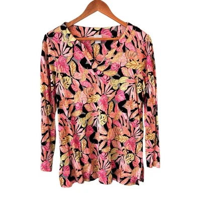 Top túnica floral tropical de lino Chicos Oasis talla 2/L boho cuello en V resort playa Foto 1 de 4