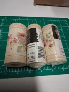3 RollsNorwall Prepasted Border 5 Yd 4.5m Cream Pink Floral 2 New Sealed 1 Open - Picture 1 of 3