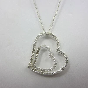 PLATA ESTERLINA Mujer Doble Corazón CZ Collar Colgante Cadena 925 18 pulgadas - Imagen 1 de 5