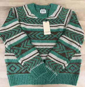 SCOTCH & SODA NWT $188 Green Gold Fair Isle Crew Neck Sweater Size M - Picture 1 of 4